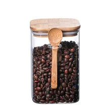 Square Glass Storage Jar with Bamboo Lid & Spoon