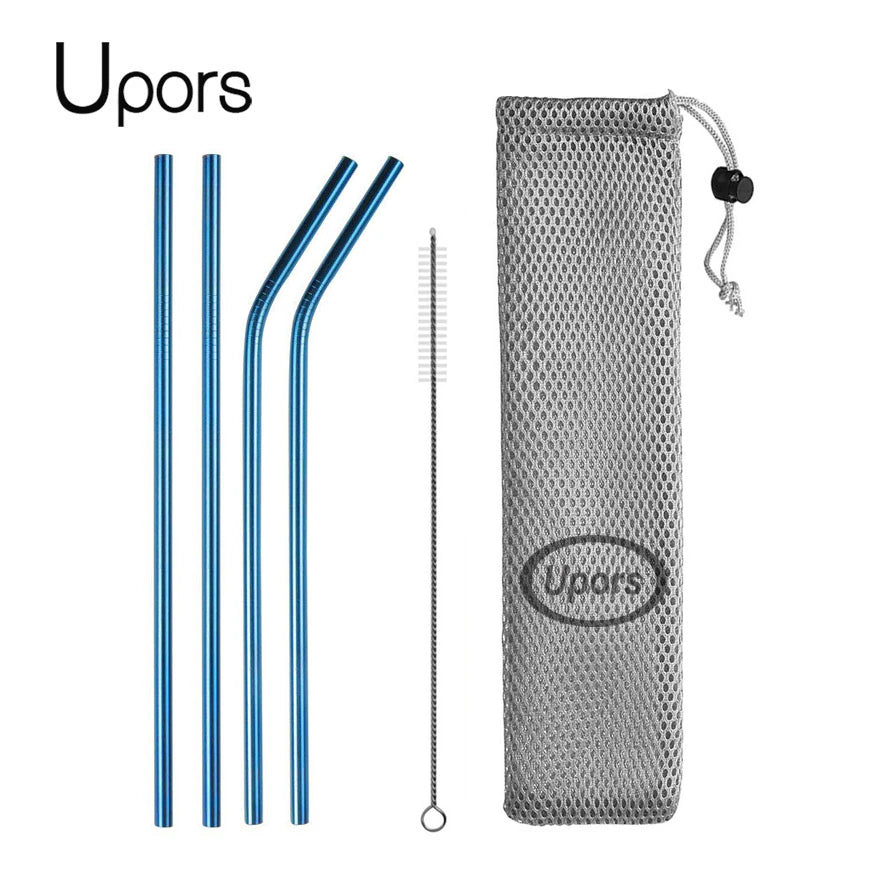 Stainless Steel Reusable Straws - Straight or Bent with Cleaner Brush