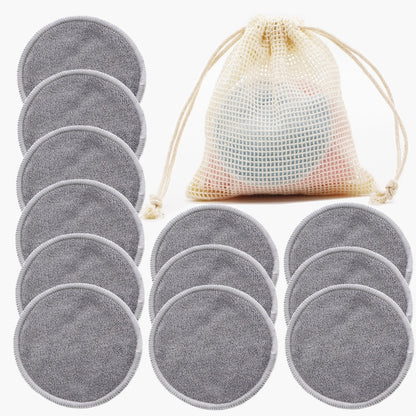 Bamboo Fiber Makeup Removal Pads - 12pcs + Bag