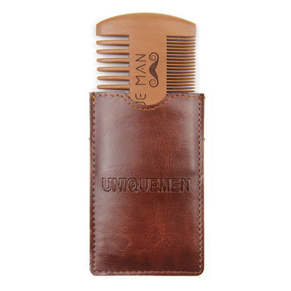 Wooden Beard Comb with Leather Case