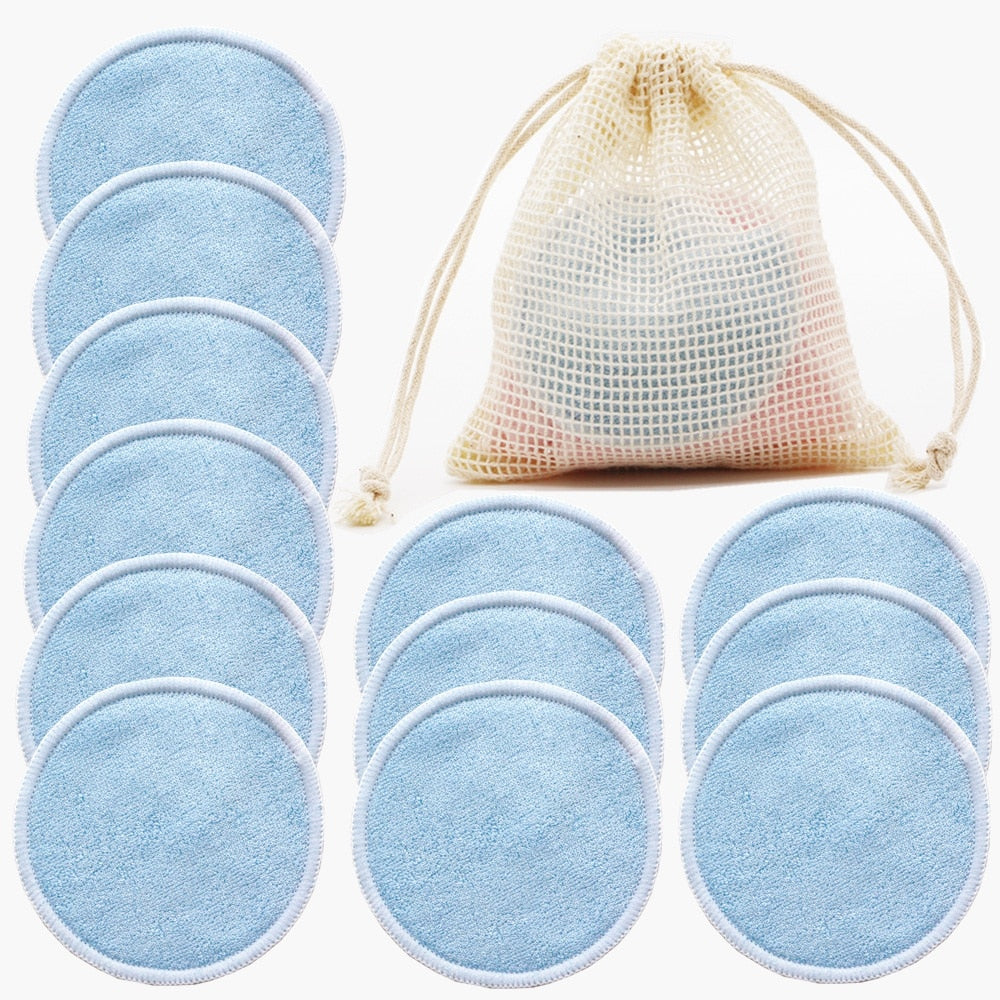 Bamboo Fiber Makeup Removal Pads - 12pcs + Bag