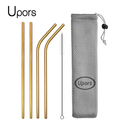 Stainless Steel Reusable Straws - Straight or Bent with Cleaner Brush