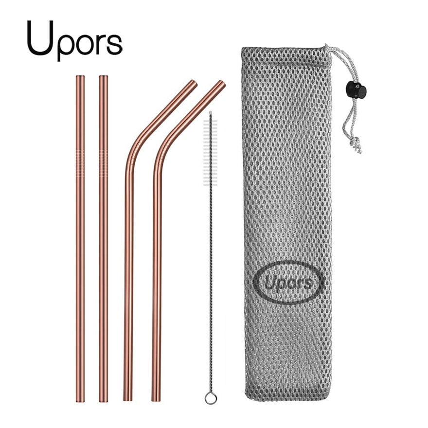 Stainless Steel Reusable Straws - Straight or Bent with Cleaner Brush