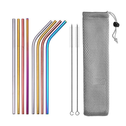 Stainless Steel Reusable Straws - Straight or Bent with Cleaner Brush