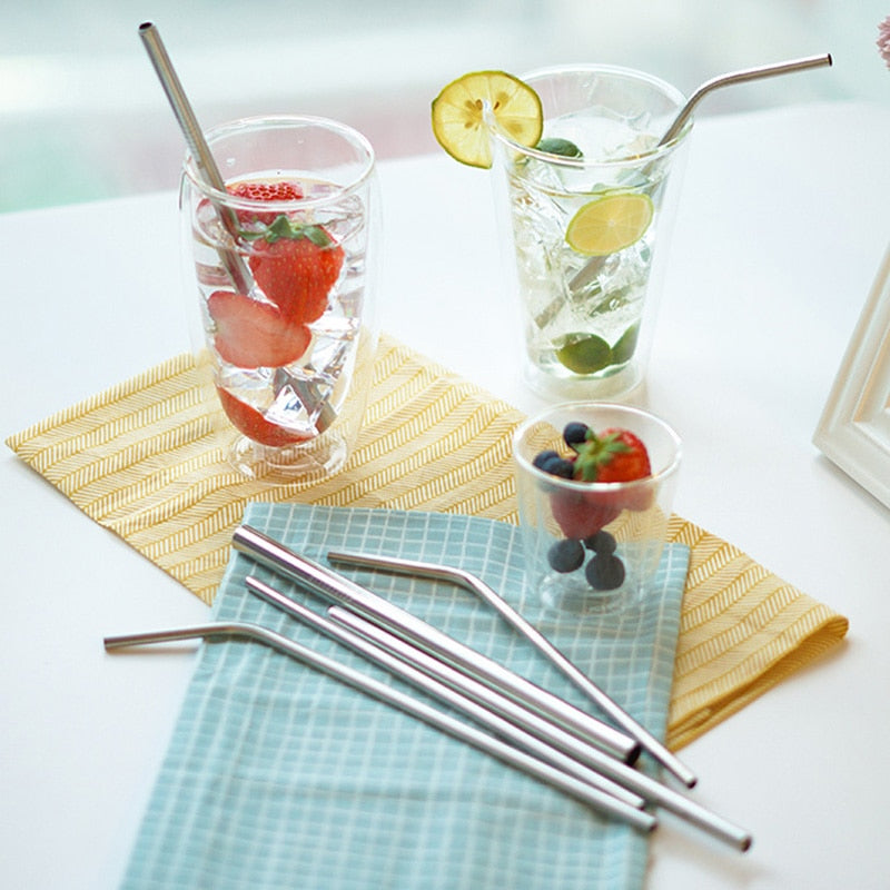 Stainless Steel Reusable Straws - Straight or Bent with Cleaner Brush