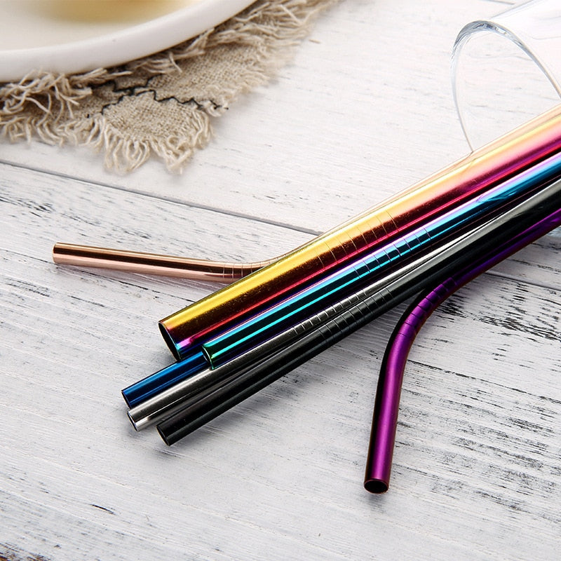 Stainless Steel Reusable Straws - Straight or Bent with Cleaner Brush