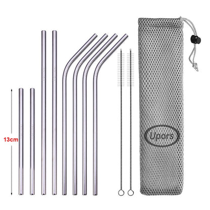 Stainless Steel Reusable Straws - Straight or Bent with Cleaner Brush