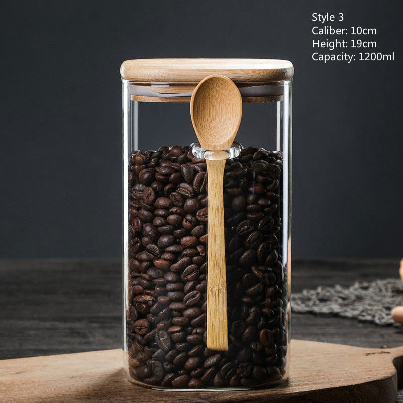 Square Glass Storage Jar with Bamboo Lid & Spoon