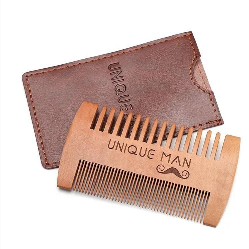 Wooden Beard Comb with Leather Case