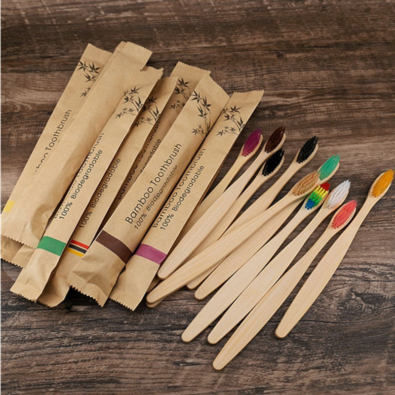 Bamboo Biodegradable Toothbrushes - 10 Pack