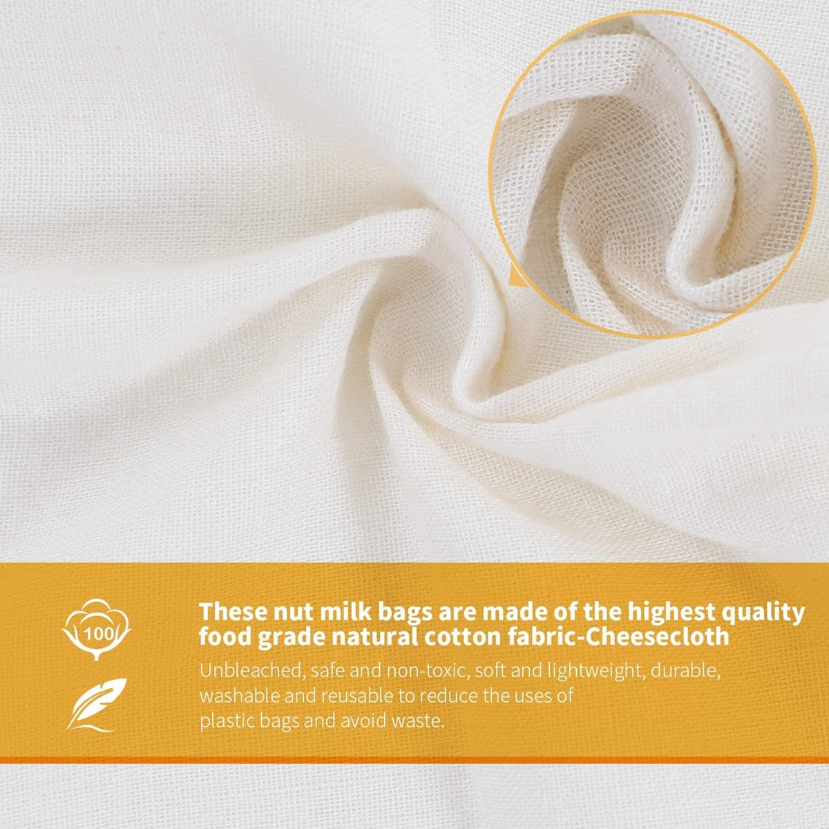 Organic-Reusable Cotton Cheesecloth/Nut Milk Bag