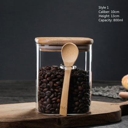 Square Glass Storage Jar with Bamboo Lid & Spoon