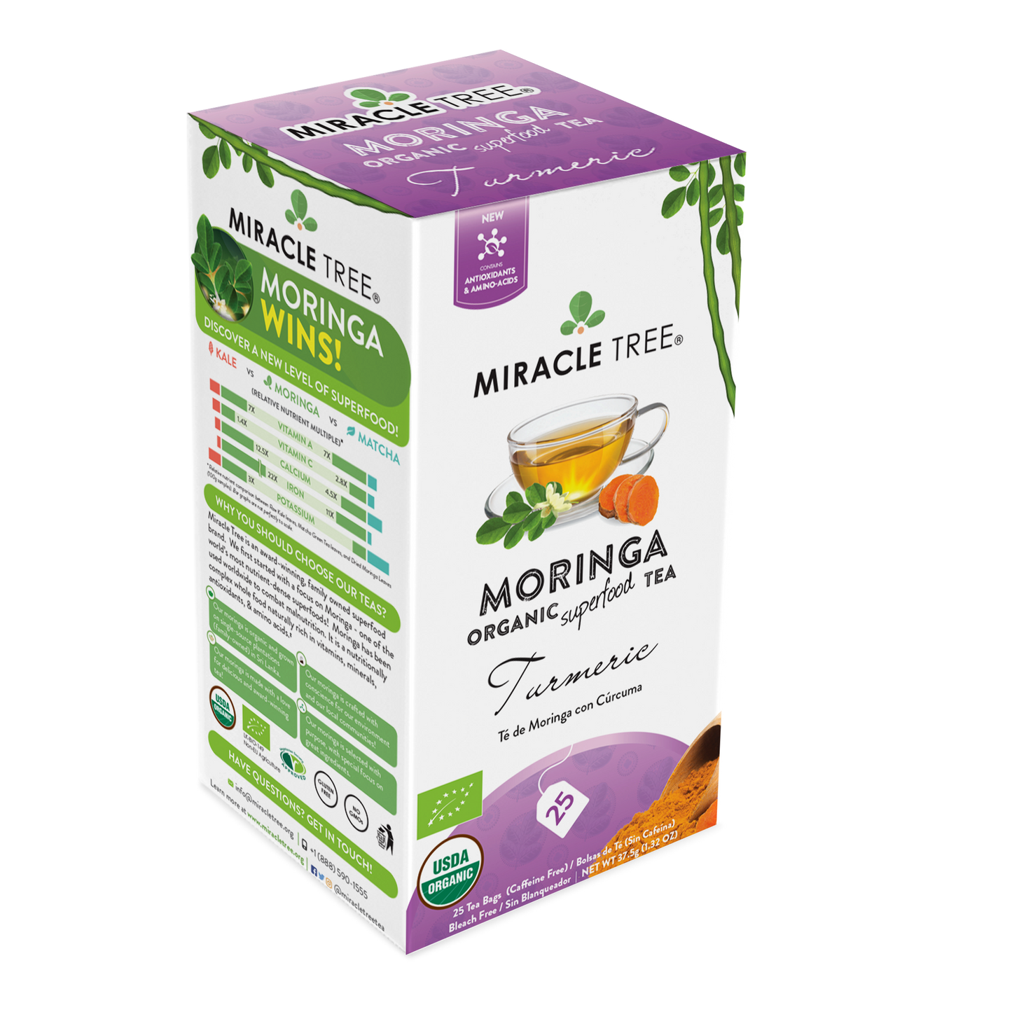 Miracle Tree Organic Moringa Tea - Turmeric 25 Bags