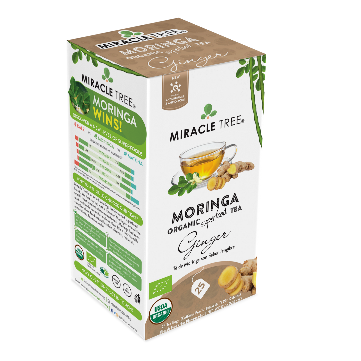 Miracle Tree Organic Moringa Tea - Ginger 25 Bags