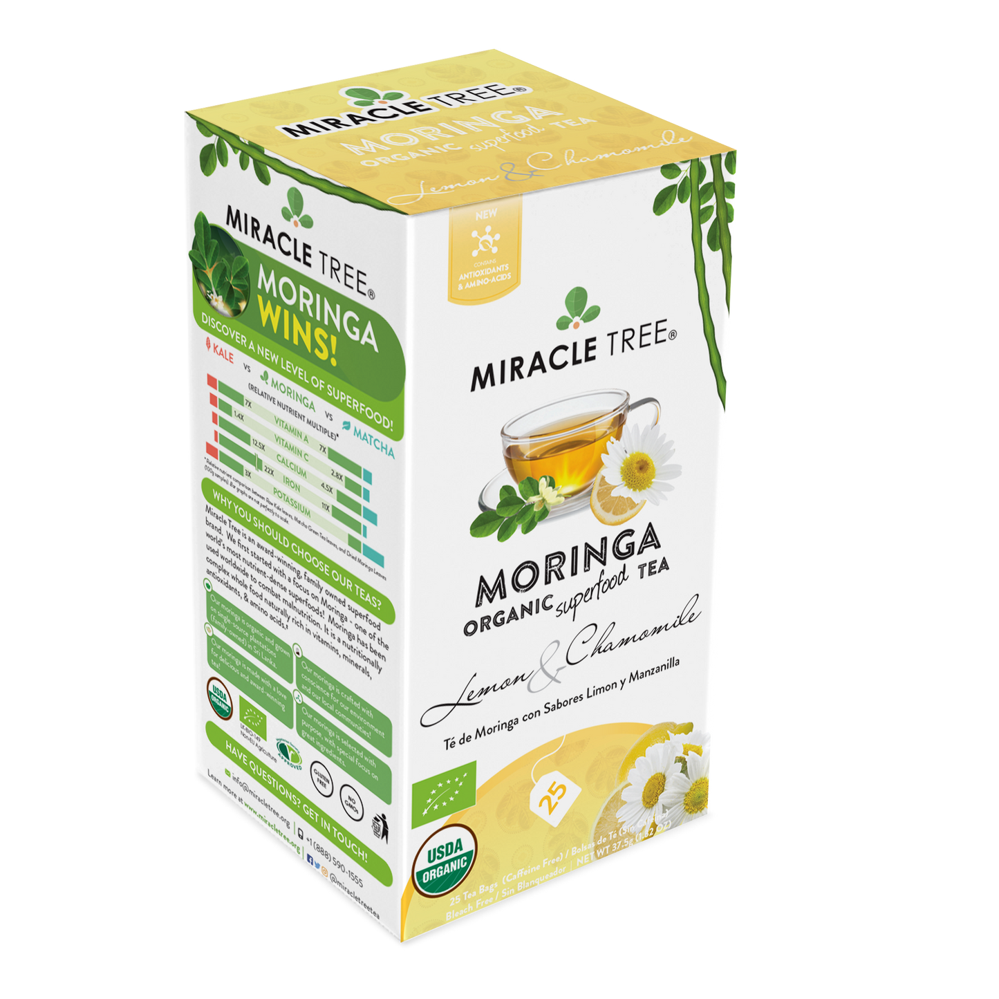 Miracle Tree Organic Moringa Tea - Lemon & Chamomile 25 Bags