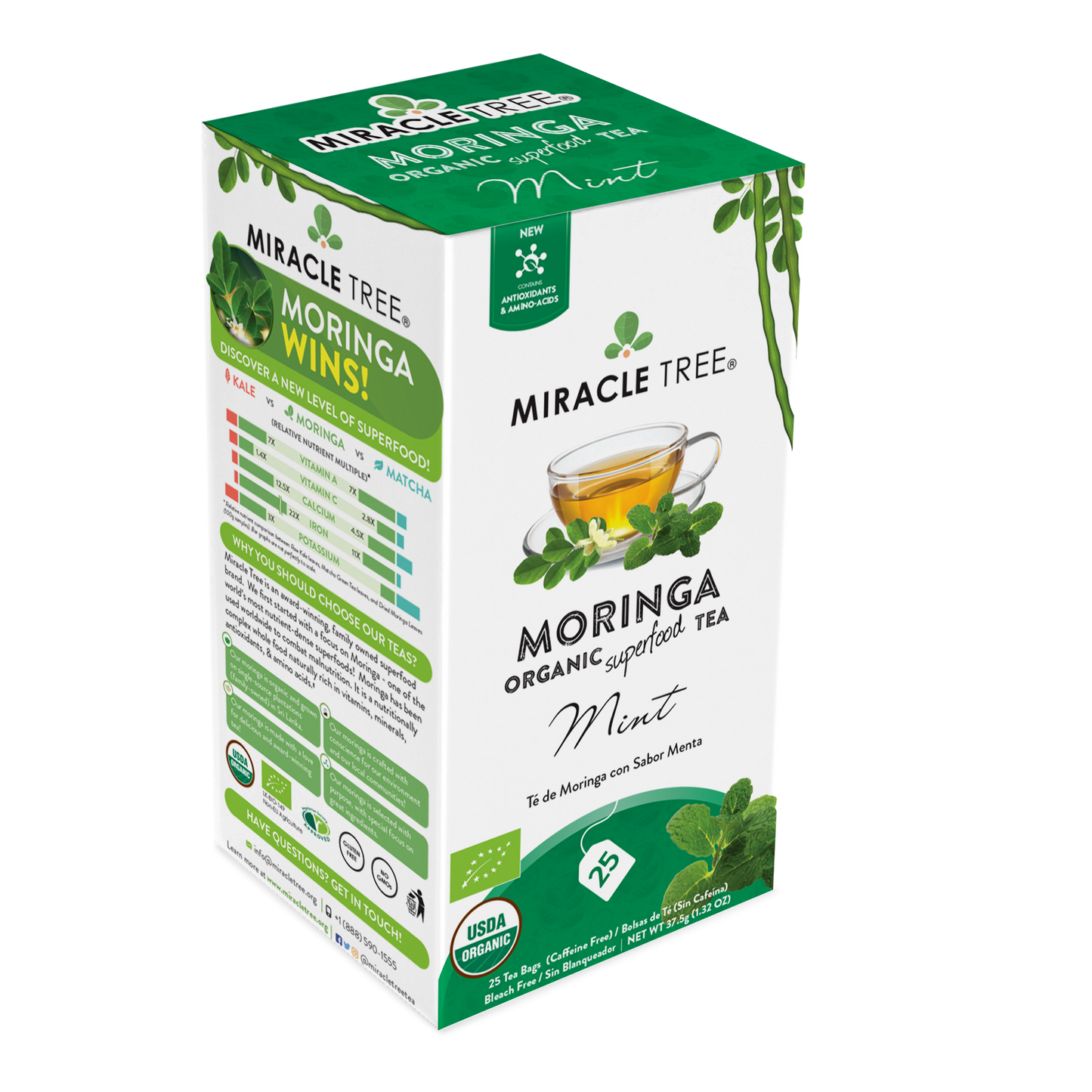 Miracle Tree Organic Moringa Tea - Mint 25 Bags