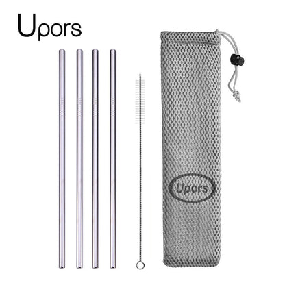 Stainless Steel Reusable Straws - Straight or Bent with Cleaner Brush