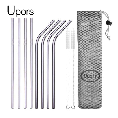 Stainless Steel Reusable Straws - Straight or Bent with Cleaner Brush